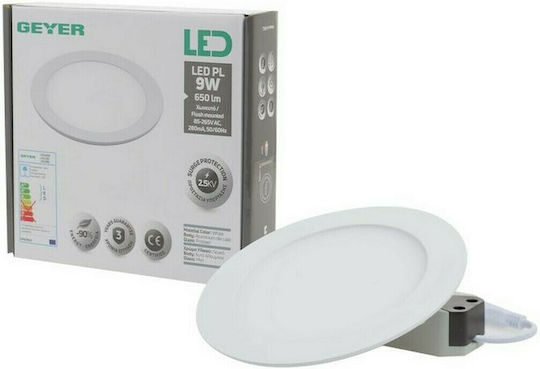 Geyer Rund Vertieft LED Panel 9W mit Natürliches Weiß Licht 4000K