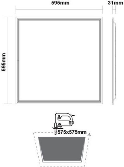 Aca Square Recessed LED Panel 48W with Natural White Light 4000K 60x60cm