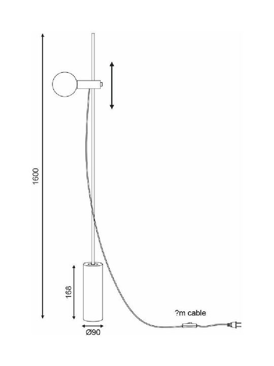 Aca Floor Lamp H160xW9cm. with Socket for Bulb E14 Black