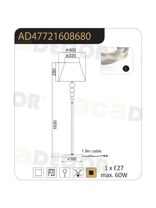 Aca Textile Φωτιστικό Δαπέδου Υ165xΜ40εκ. με Ντουί για Λαμπτήρα E27 Λευκό