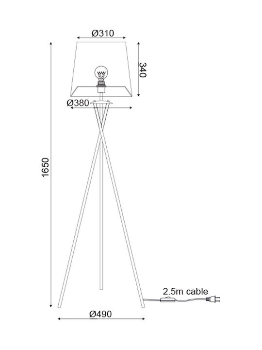 Aca Vintage Floor Lamp H152xW38cm. with Socket for Bulb E27 Brown
