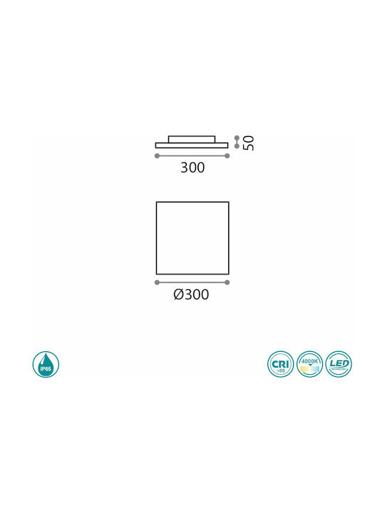 Ideal Lux Mib PL1 Square Πλαφονιέρα Οροφής Εξωτερικού Χώρου με Ενσωματωμένο LED σε Λευκό Χρώμα 202921