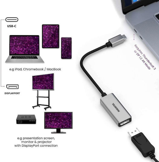 Marmitek Μετατροπέας USB-C male σε DisplayPort female Ασημί 1τμχ 8371