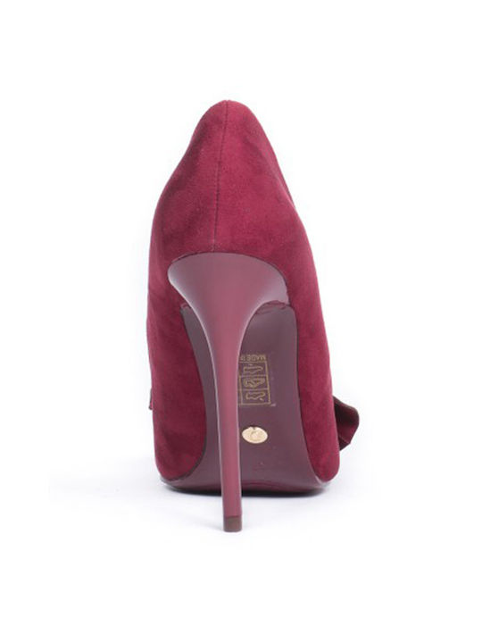 Pantofi de damă din piele de căprioară cu fundiță - Bordeaux 0628 Red