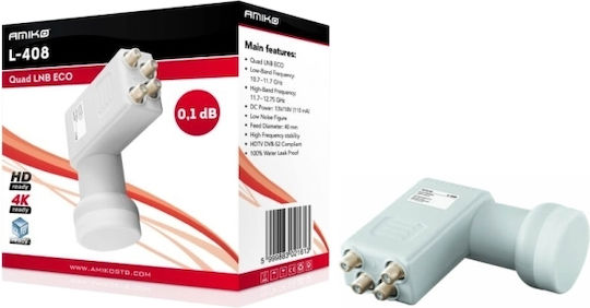 Amiko L-408 LNB Cuaternar (4 Ieșiri) cu Limită de Zgomot Redus 0.1dB