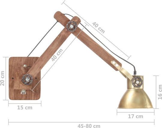 vidaXL Vintage Lamp Wall with Socket E27 Gold 45cm