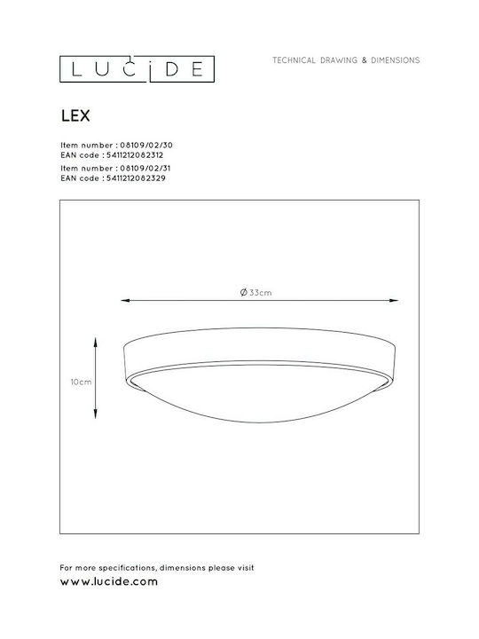 Lucide Lightning Lex Ceiling Mount Light 33cm Black with Socket E27