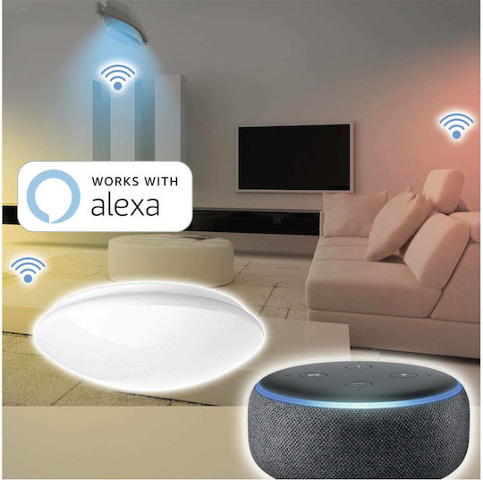 HAMA Hama Ceiling Light Glitter Effect Round Smart Mount Ceiling Light 30cm White with Integrated LED