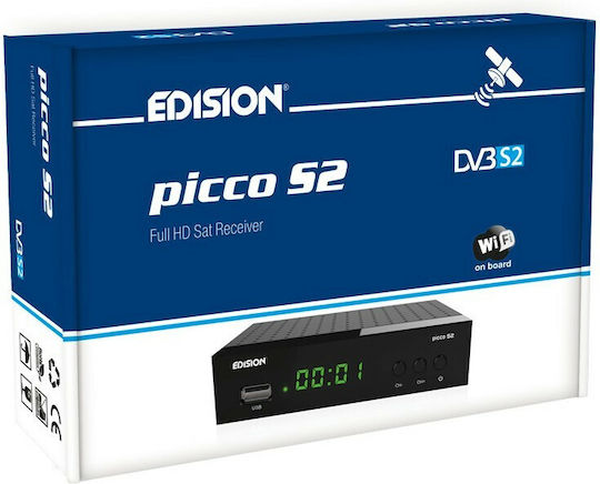 Edision Satellite Decoder Picco S2 01-07-0019 Full HD (1080p) DVB-S2 with PVR Recording Function and Built-in Wi-Fi in Black Color