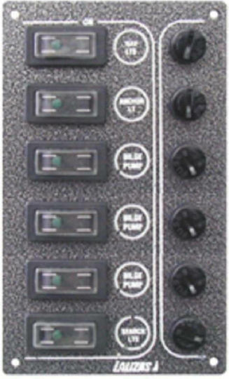 Lalizas Sp6 Ultra Boat Switch (Диоден превключвател) с панели Πίνακας ελέγχου με 6 Στεγανούς Διακόπτες 12/24V Ανθρακί