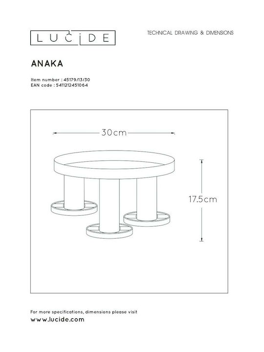 Lucide Lightning Anaka Ceiling Mount Light 30cm Black with Socket E27