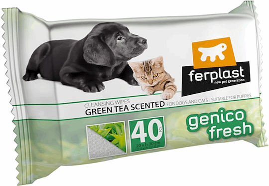 Ferplast Genico Fresh 40 Dog and Cat Wipes for Body Cleansing with Green Tea Alcohol Free