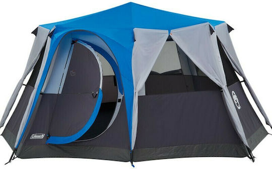 Coleman Octagon 8 Camping Tent Blue with Double Cloth 3 Seasons for 8 People 225x396x225cm