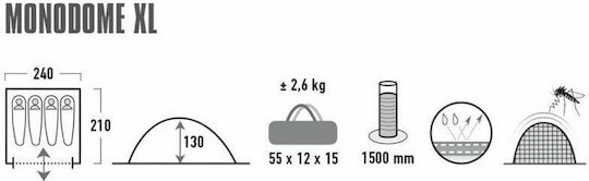 High Peak Monodome Camping Tent Igloo Black 3 Seasons for 4 People 240x210x130cm