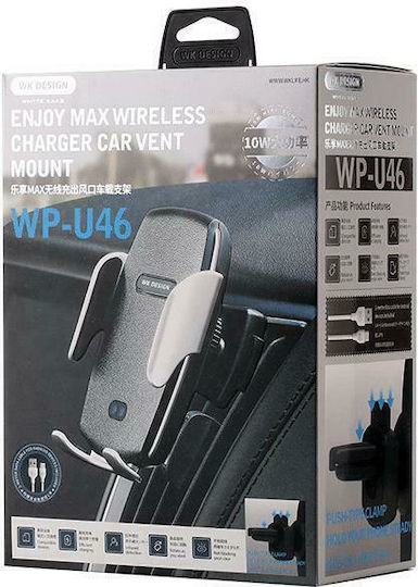 WK Charging Holder Car Mobile Mount with Adjustable Hooks and Wireless Charging Black