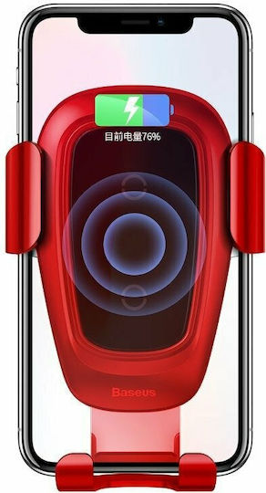 Baseus Metal Wireless Charger Gravity Mount Car Mobile Mount with Adjustable Hooks and Wireless Charging Red