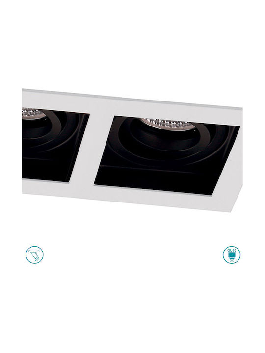 Viokef Rectangle Metallic Recessed Spot with Socket GU10 Double White 18.5x10cm.