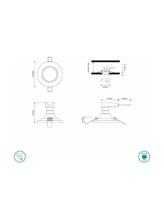 Trio Lighting Pirin Кръгла Стъкло Вграден Спот с Патрон GU10 Сребрист 1бр