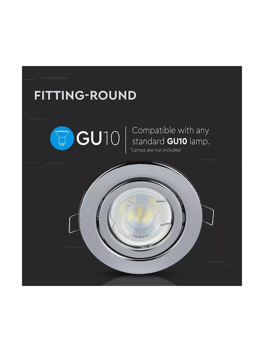 V-TAC Rotund Metalic Cadru pentru Spoturi GU10 Reglabil MR16 Argintiu 8.2x8.2cm. 1buc