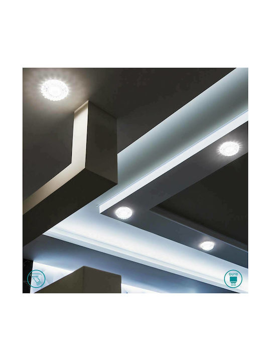Trio Lighting Στρογγυλό Κρυστάλλινο Χωνευτό Σποτ με Ντουί GU10 Ασημί 9x9εκ.