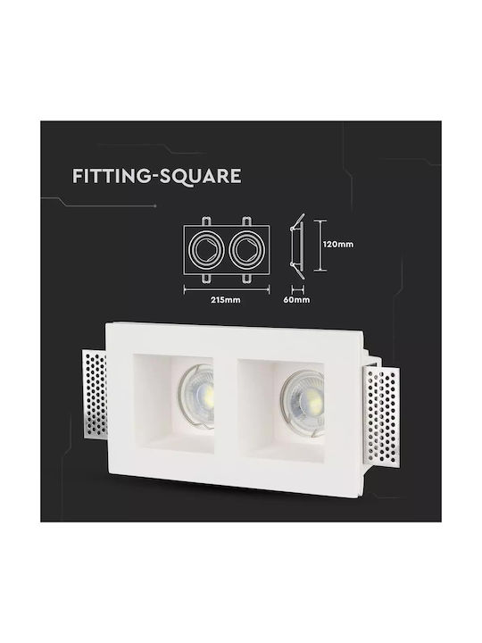 V-TAC Paralelogram Tencuială Cadru pentru Spoturi GU10 Dublu Alb 21.5x12cm. 1buc
