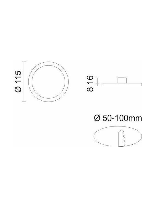Spot Light Round Metallic Recessed Spot with Integrated LED and Natural White Light 8W 720lm White 11.5x11.5cm. 1pcs