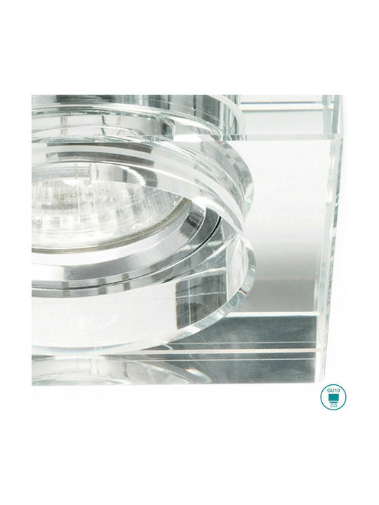 Ideal Lux Blues Τετράγωνο Γυάλινο Χωνευτό Σποτ με Ντουί GU10 Διάφανο 9x9εκ. 3τμχ