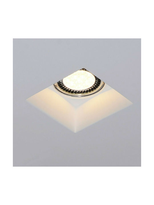 VK Lighting Квадрат Гипс Вграден Спот с Патрон G53 ΑR111 Бял 20x20см. 1бр
