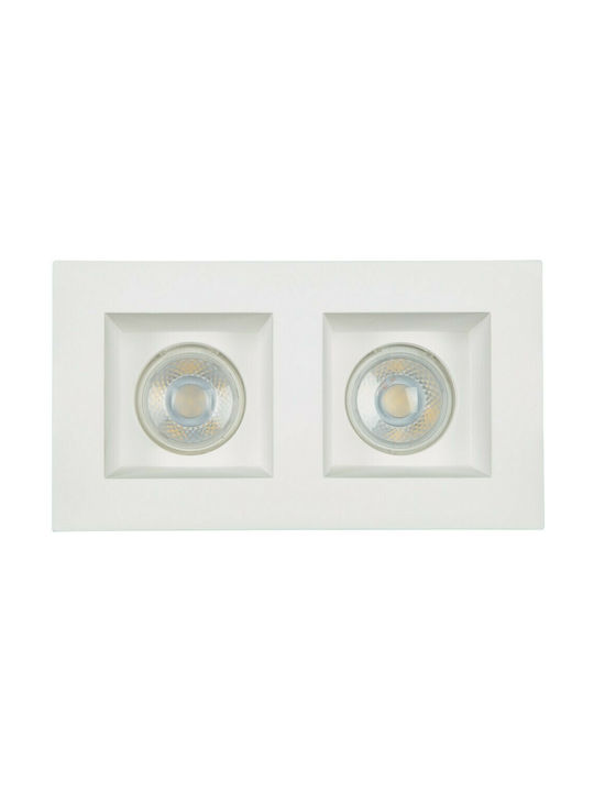 VK Lighting Παραλληλόγραμμο Γύψινο Χωνευτό Σποτ με Ντουί GU10 Διπλό Λευκό 21.4x11.7εκ. 1τμχ