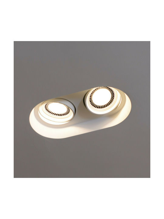 VK Lighting Rechteckig Gips Einbau Spot mit Fassung G53 AR111 Doppelt verstellbar Weiß 40.6x25cm. 1Stück