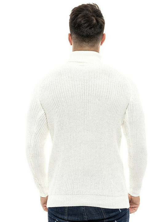 Smart Fashion 46-206-001 Herren Langarm-Pullover Rollkragen Weiß