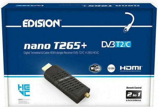 Edision Nano T265+ 01-07-0026 Ψηφιακός Δέκτης Mpeg-4 Full HD (1080p) με Λειτουργία PVR (Εγγραφή σε USB) Σύνδεση HDMI
