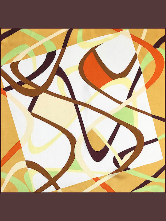 Handkerchief Women's Satin square 50cm x 50cm Brown with colorful Abstract curves