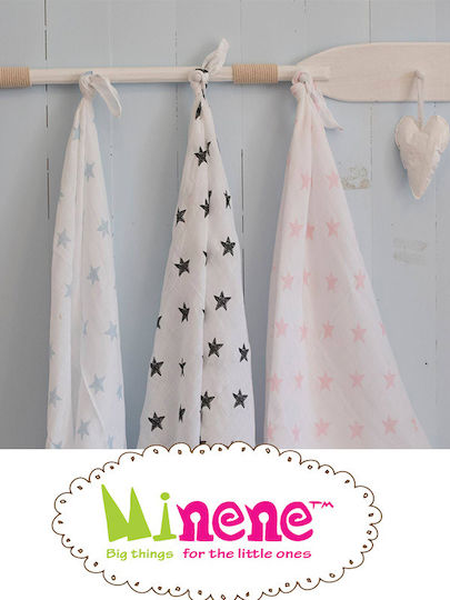 Minene Pink Stars Πάνα Αγκαλιάς από Μουσελίνα Ροζ 100x120εκ.