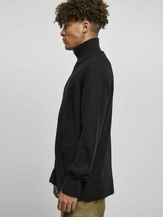 Men's Knitted Cardigan with Zipper Black