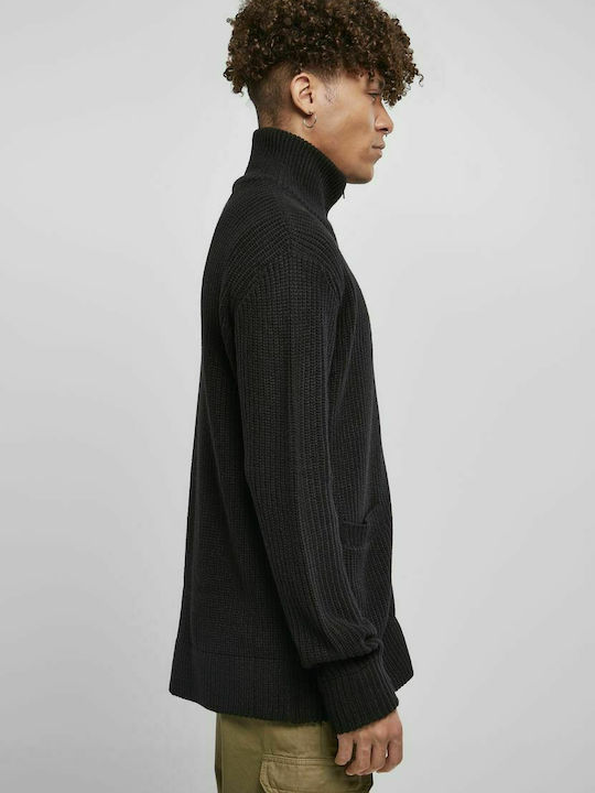 Men's Knitted Cardigan with Zipper Black