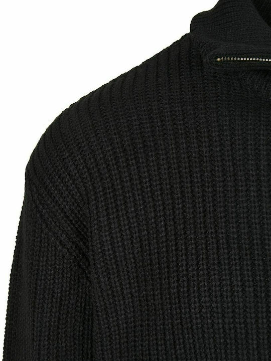Men's Knitted Cardigan with Zipper Black