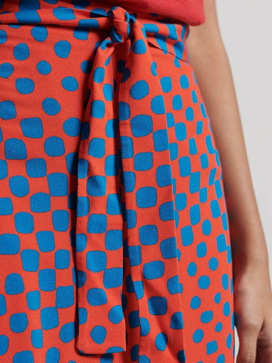 High-waisted Midi Skirt Blue Paint Strokes