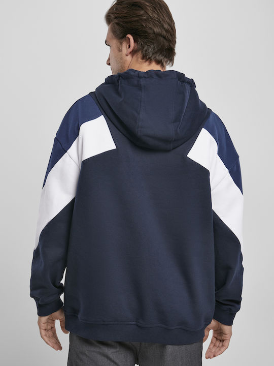 Urban Classics TB2402 Men's Sweatshirt with Hood and Pockets Midnight Navy / White / Dark Blue