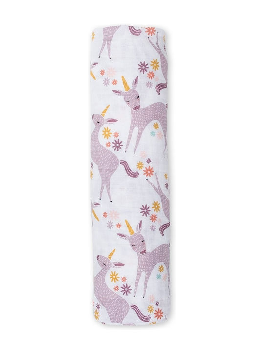 Lulujo Modern Unicorn Musselin-Kuscheldecke Mehrfarbig 120x120cm.