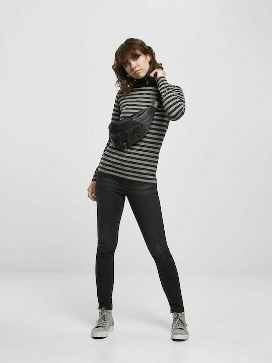 Women's Blouse Cotton Long Sleeve Turtleneck Striped Asphalt/Black