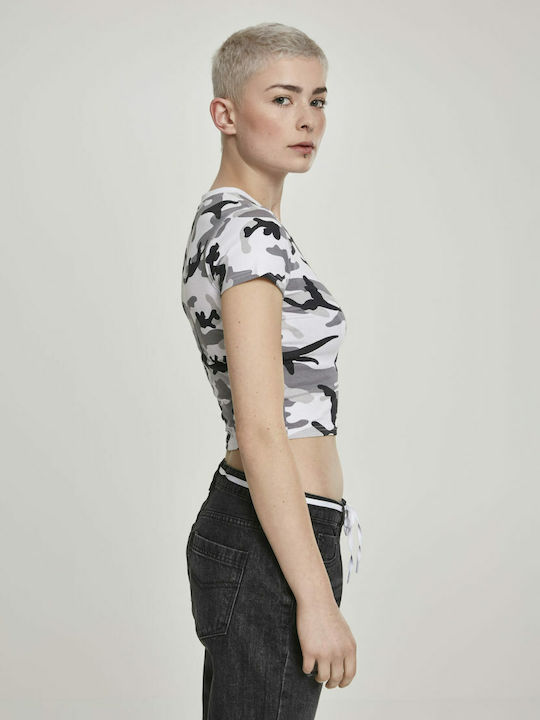 Women's Summer Crop Top Cotton Short Sleeve Snow Camo
