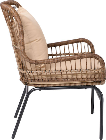 Outdoor Armchair Wooden Salsa Max Natural / Beige Pillow with Cushion 64x69x89cm