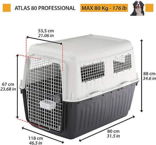 Ferplast Atlas Professional 80 Cușcă De Transport Pentru Câini Gri 118x80x88cm