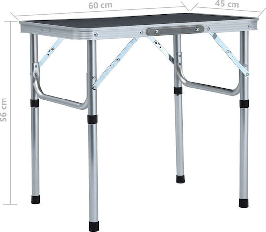 vidaXL Table Aluminum for Camping Foldable 60x45x56cm Gray