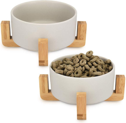 Navaris Ceramic Bowl Food & Water for Dog & Cat with Base 850ml 16cm in Gray Color 2pcs