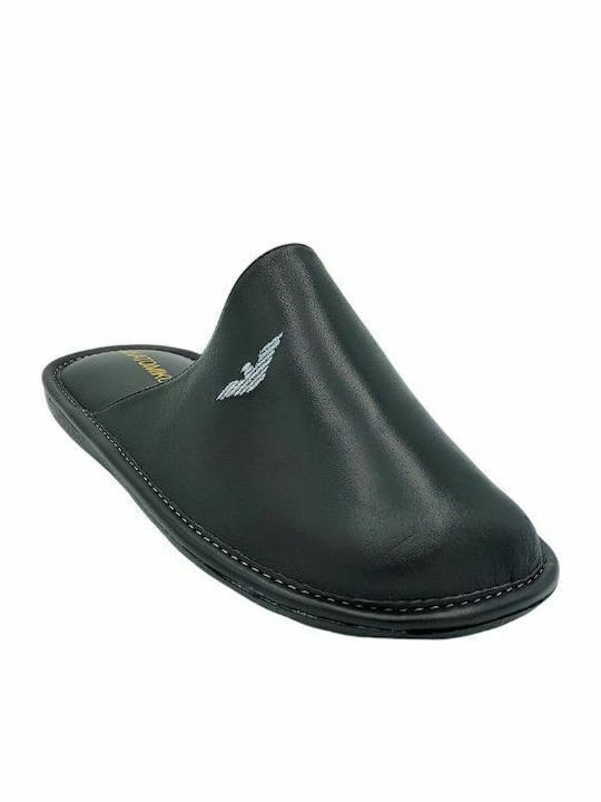 Men's Leather Slippers Black
