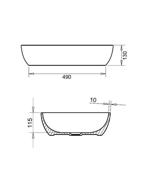 Tema LOF060 Επικαθήμενος Νιπτήρας Πορσελάνης 60x40cm Γκρι