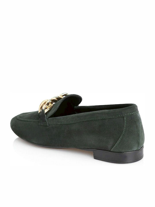 Leather Women's Loafers in Green Color