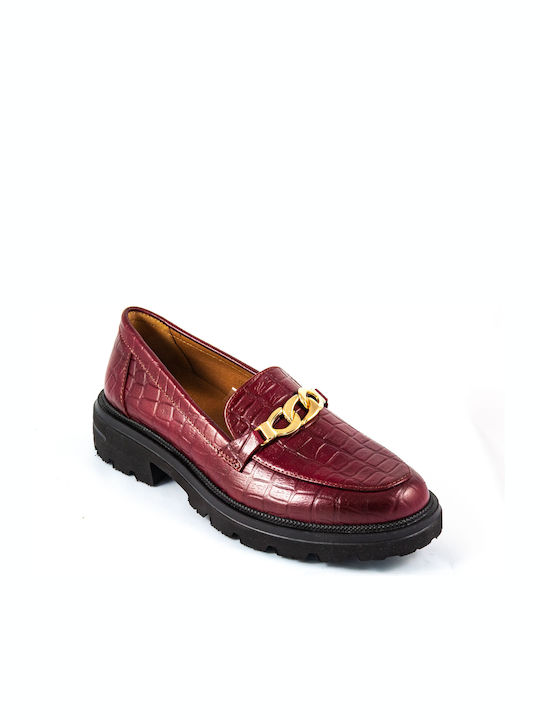 Leather Women's Moccasins in Burgundy Color